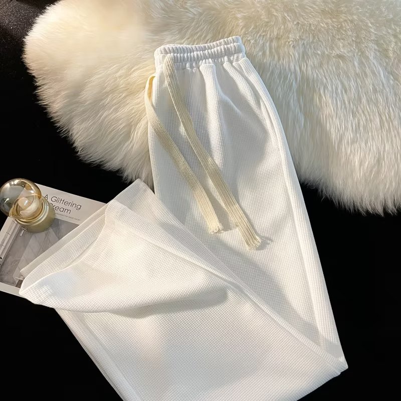 Quần Cotton Ống Rộng Lưng Cao Phối Dây Rút Phong Cách Thời Trang Thu Đông Châu Âu Cho Nữ