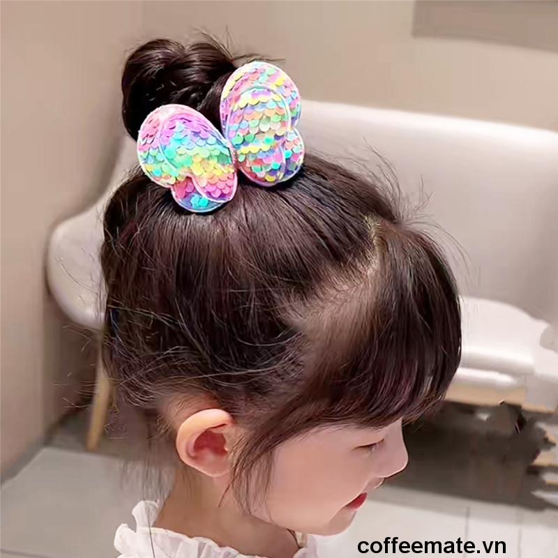 ⚡Dây Cột Tóc Hình Bướm Cao Su Đính Nơ Sequin Lấp Lánh Dễ Thương Cho Bé Gái