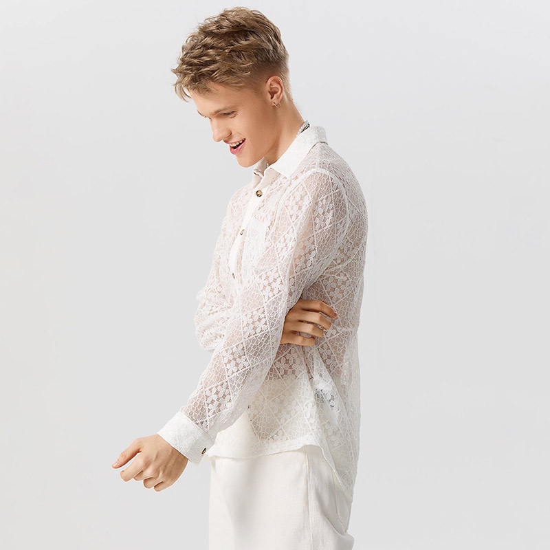 INCERUN Áo Sơ Mi Tay Dài Phối Ren Trong Suốt Nhẹ Nhàng Hợp Thời Trang