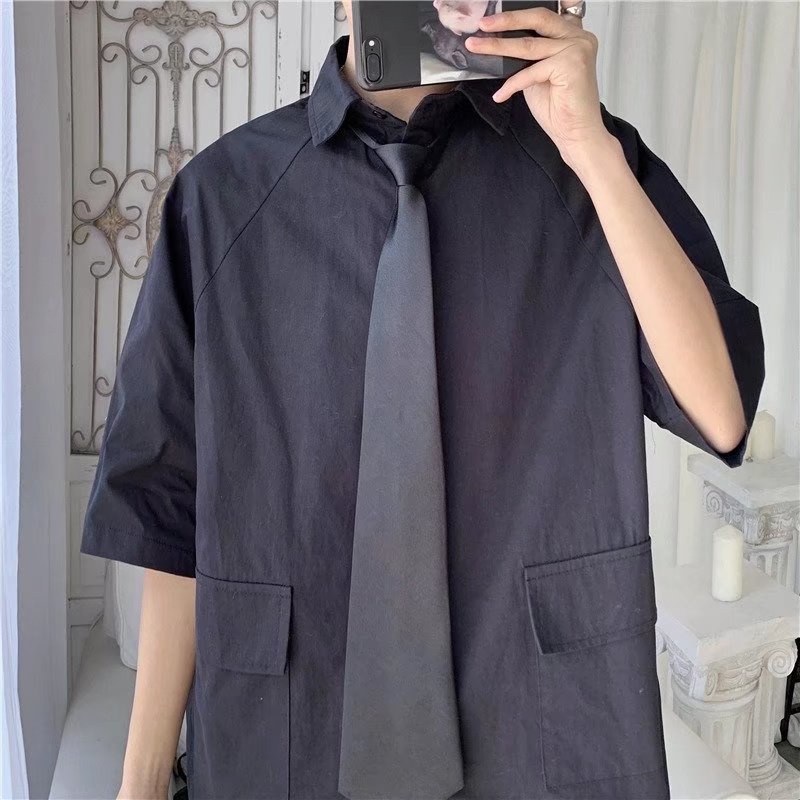 Áo Sơ Mi Tay Ngắn Màu Trơn Phong Cách Thời Trang Nhật Bản Cho Nam Giới Có size S-2XL