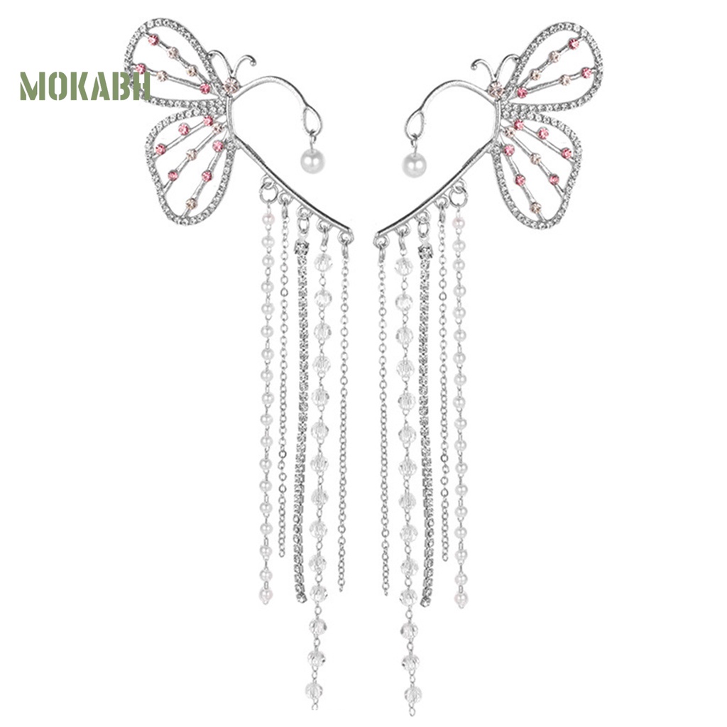 [Mới] 1 Bông Tai Dài Hình Bướm Đính Ngọc Trai Giả Trang Trí Không Cần Khoan Lỗ Thanh Lịch Dành Cho Nữ