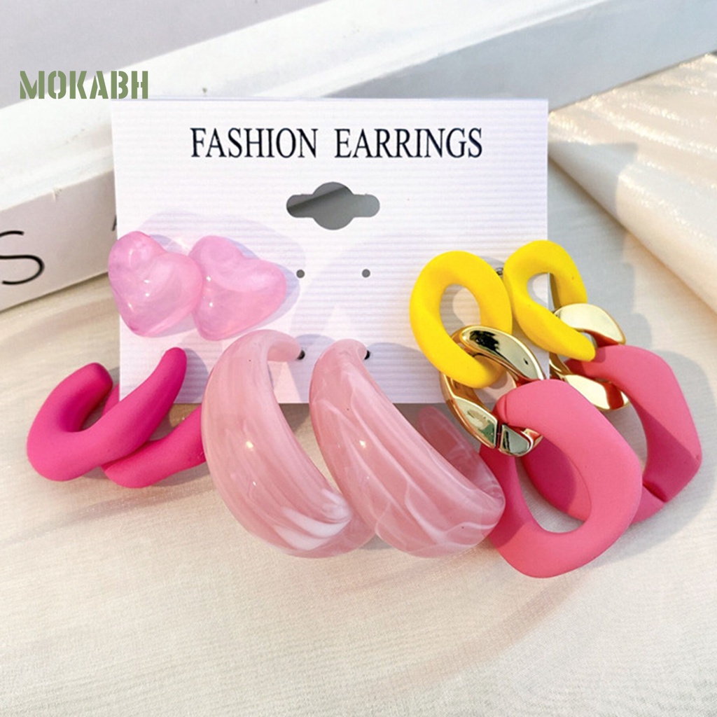 Set 4 / 6 Đôi Khuyên Tai Hình Học Trái Tim Màu Kẹo Ngọt Bằng Acrylic Sáng Tạo