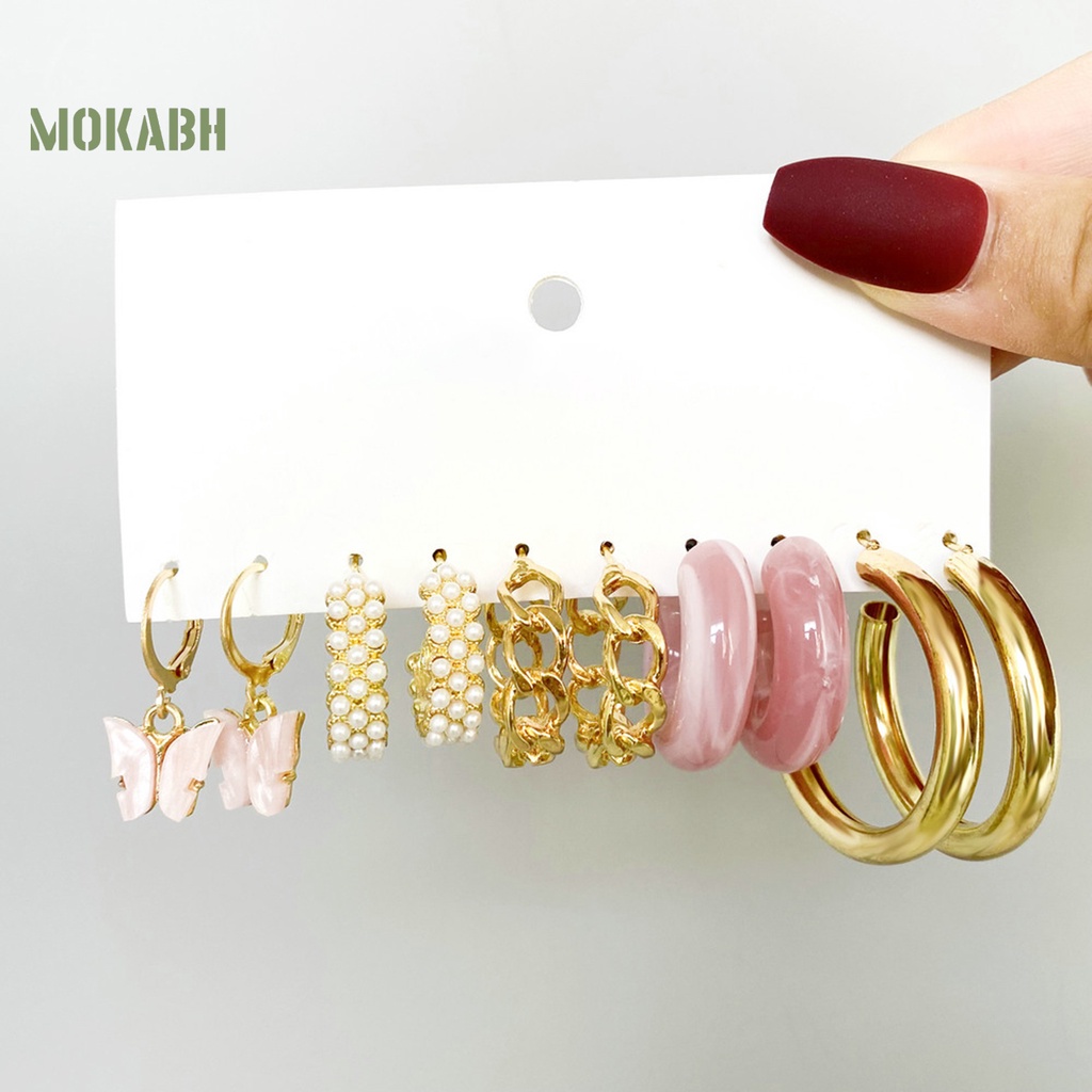 [Mới] Set 5 Đôi Bông Tai Dạng Vòng Hình Học Trang Trí Mắt Bằng Acrylic Tinh Tế Chống Dị Ứng Trang Sức Thời Trang Nữ