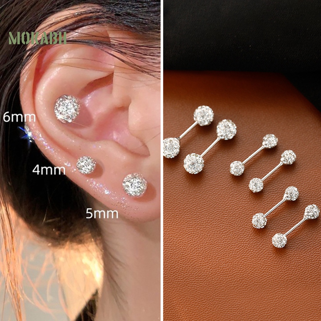 1 Đôi Bông Tai Nữ Đính Đá Thời Trang 4 / 5 / 6mm