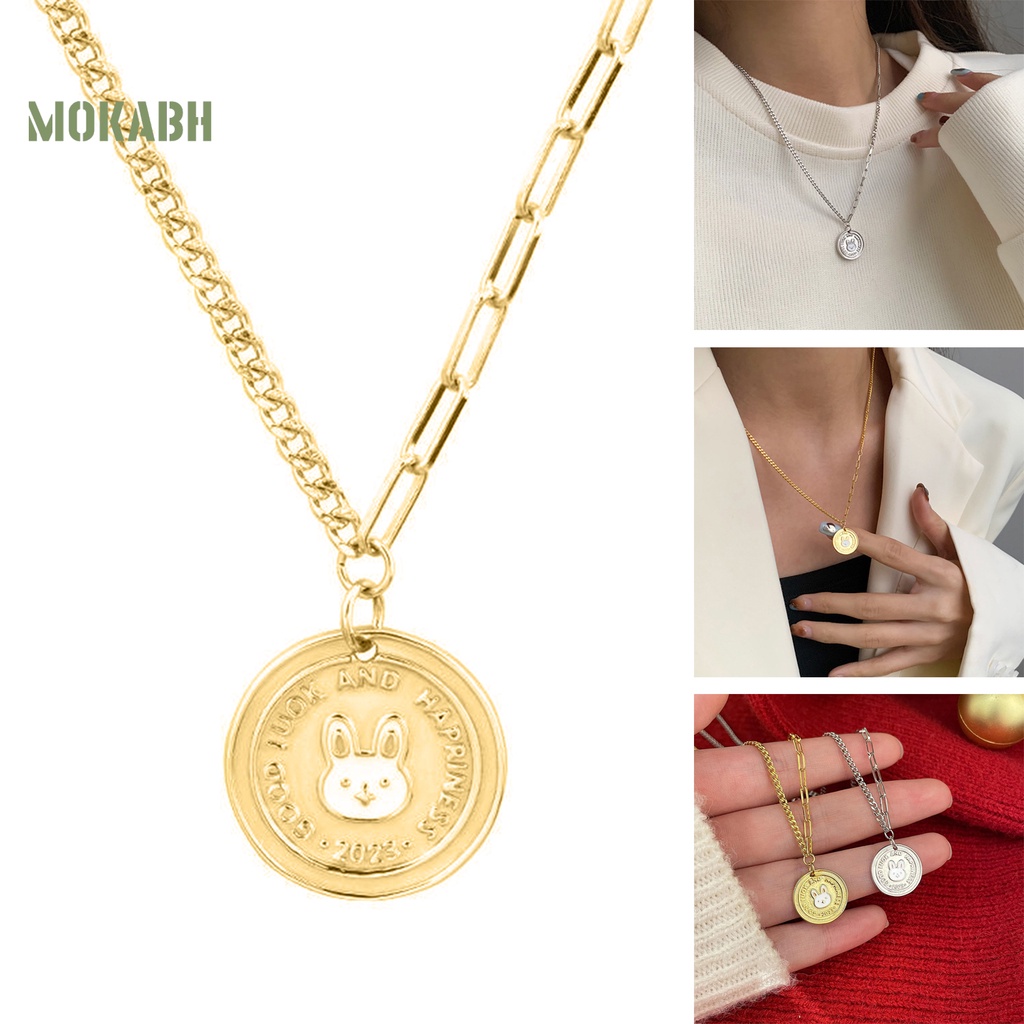 Vòng cổ Mặt Tròn Hình Thỏ May Mắn Dễ Thương Thời Trang Cho Nữ