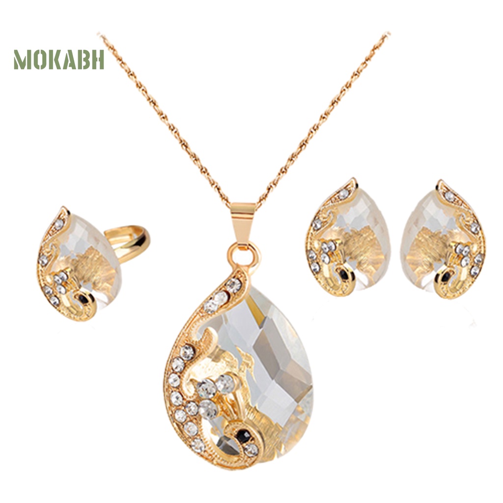 Bộ Trang Sức Bằng Hợp Kim Dát Đá Hình Giọt Nước Tinh Tế