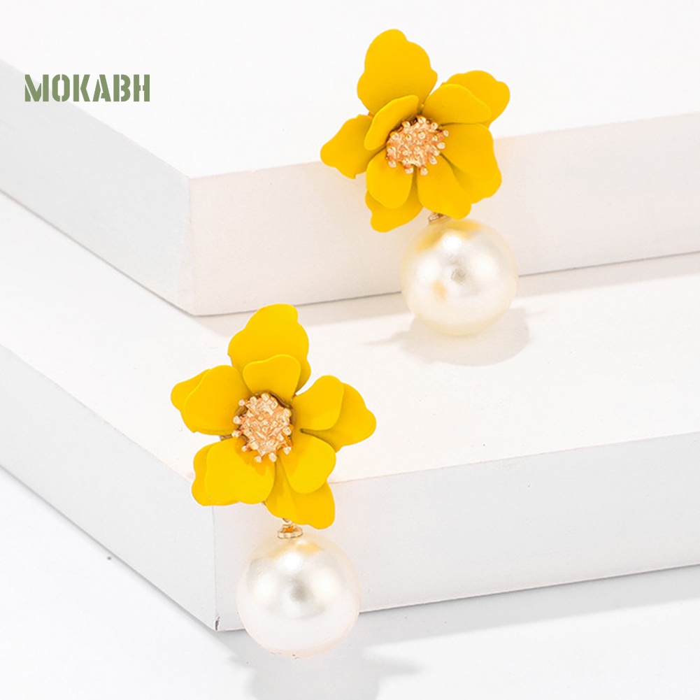 Bông Tai Hình Hoa Đính Ngọc Trai Nhân Tạo Thời Trang Dành Cho Nữ