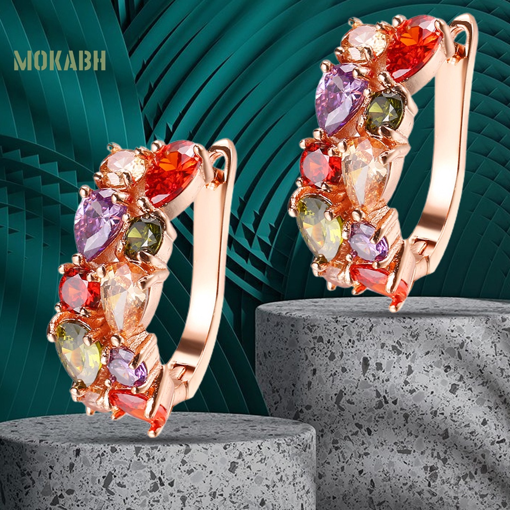 1 Đôi Bông Tai Tròn Đính Đá Zircon Nhiều Màu Thoải Mái Thời Trang Dự Tiệc Dành Cho Nữ