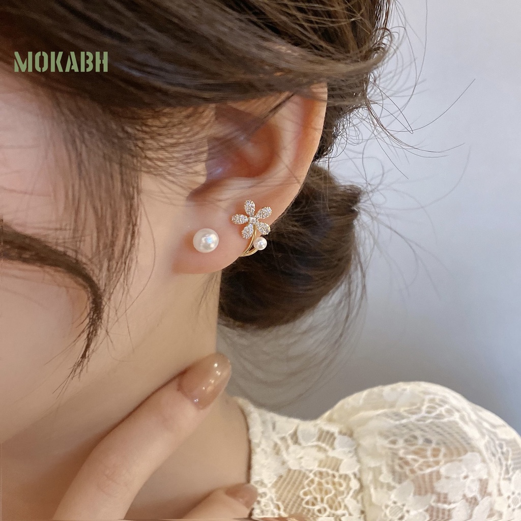 1 Đôi Bông Tai Hình Hoa Đính Ngọc Trai Nhân Tạo Thời Trang