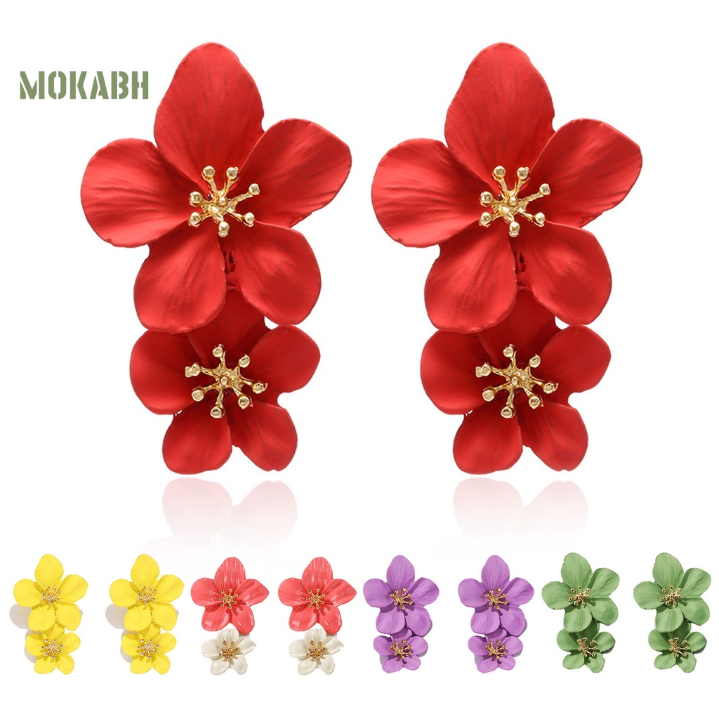 1 Đôi Bông Tai Hình Hoa Hai Lớp Không Gây Dị Ứng Thiết Kế Tinh Tế Thời Trang Dự Tiệc Cho Nữ