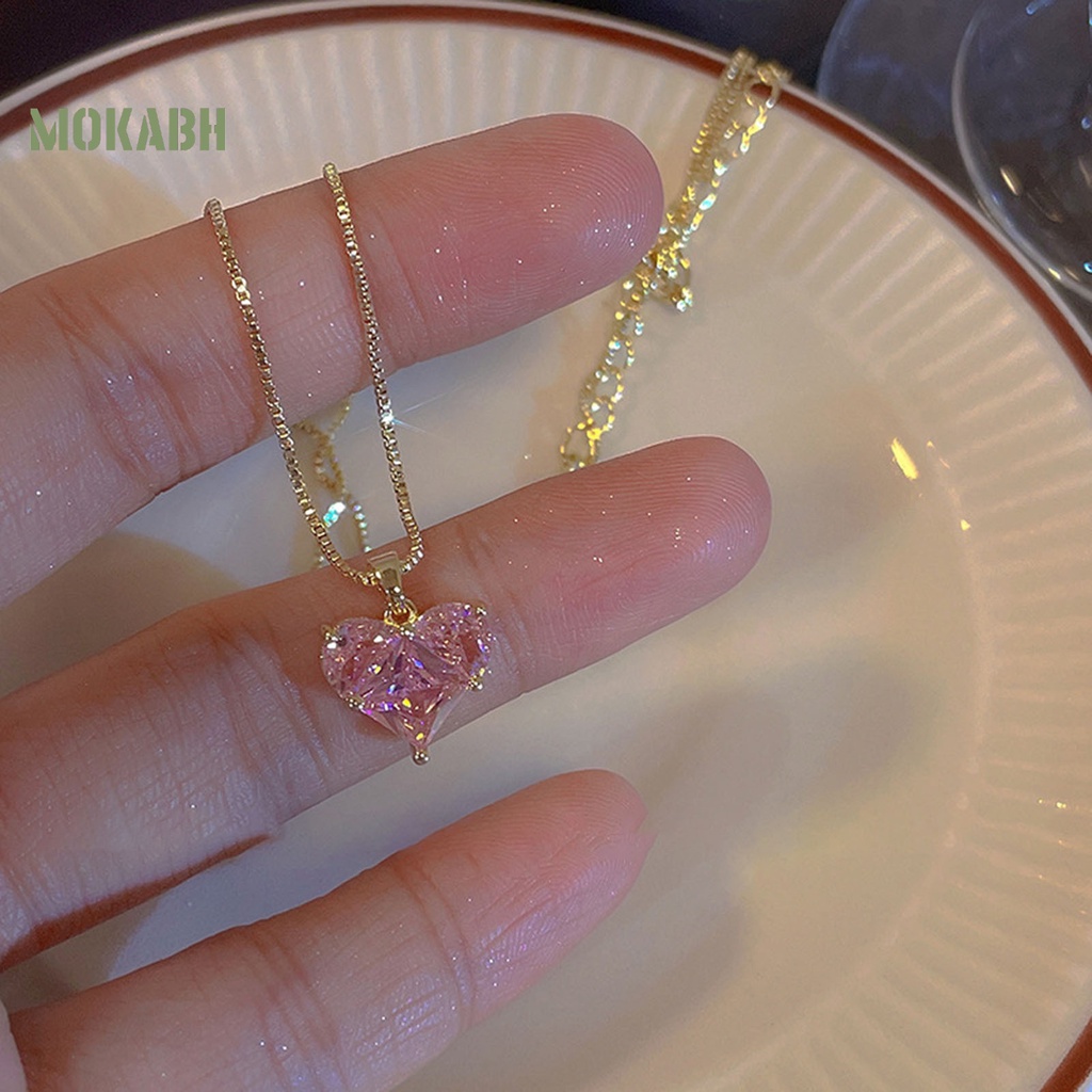 1 / 1 Cặp Vòng cổ / Bông Tai Hình Trái Tim Đính Pha Lê Thời Trang