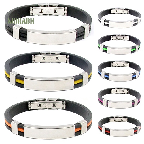Vòng Tay Cao Su Phối Thép Không Gỉ Cá Tính Cho Nam Và Nữ