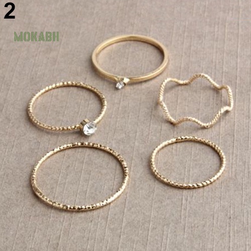 Set 5 Nhẫn Đeo Đốt Ngón Tay Gợn Sóng Thời Trang Cho Nữ