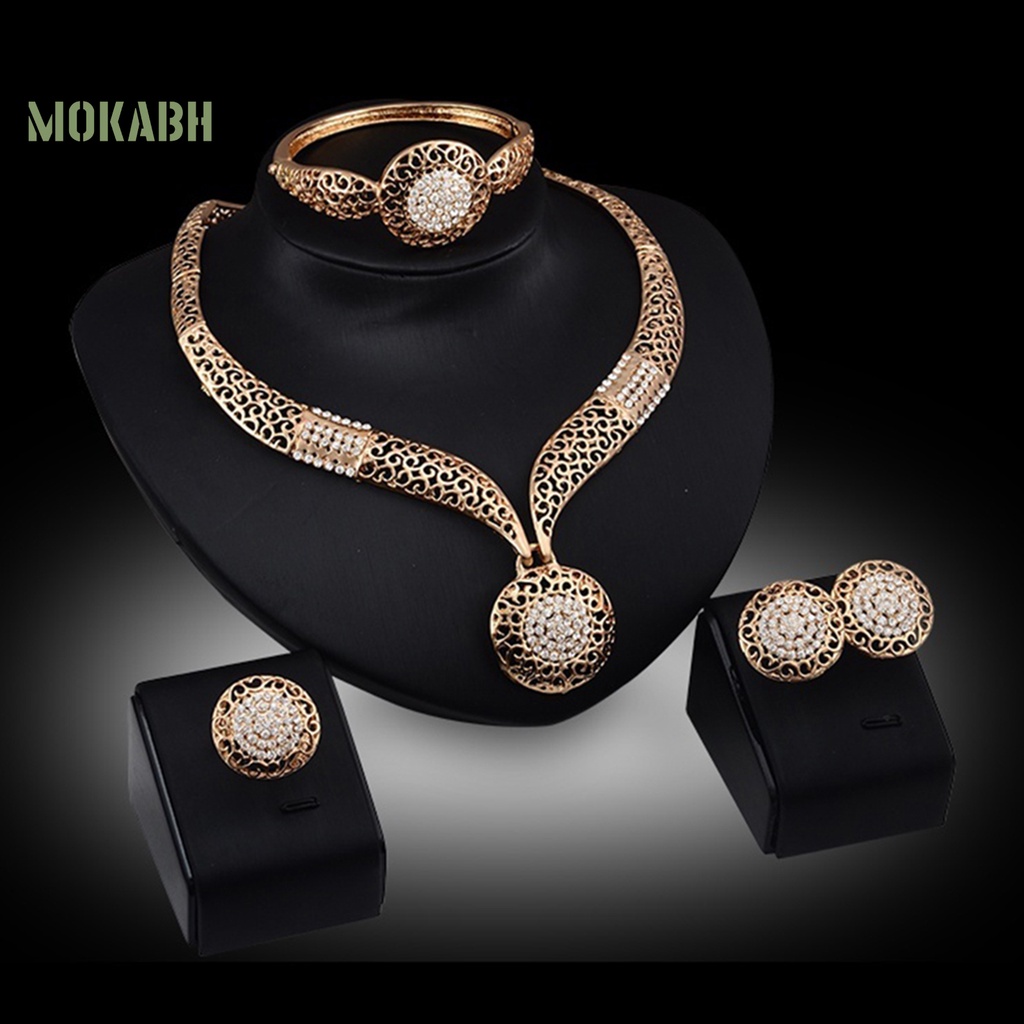 Set 4 Mặt Dây Chuyền Tròn Rỗng Bằng Hợp Kim Đính Đá Thời Trang Cho Nữ