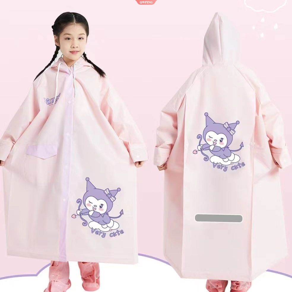 Áo Mưa Toàn Thân Có Mũ Trùm Chống Nước In Hình Kuromi Kawaii Cho Nữ