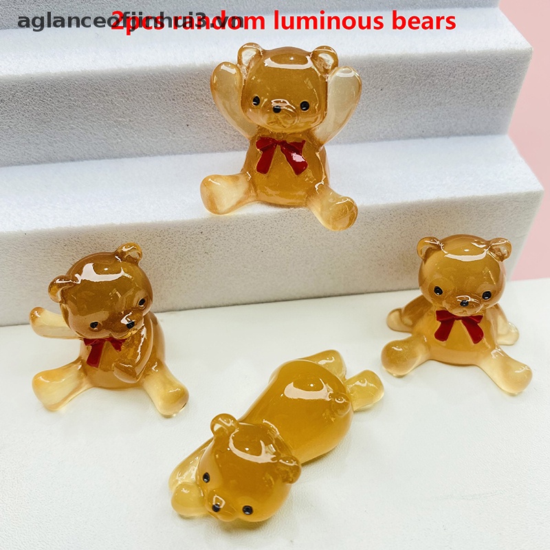 Set 2 Gấu Dạ Quang Mini Bằng Nhựa Resin Trang Trí DIY