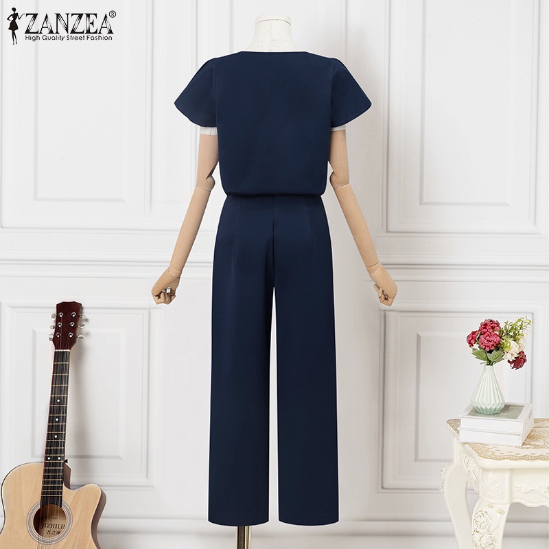 Zanzea Bộ Áo Cổ Vuông + Quần Dài Lưng Cao Có Khóa Kéo Bên Hông Thời Trang Vintage Cho