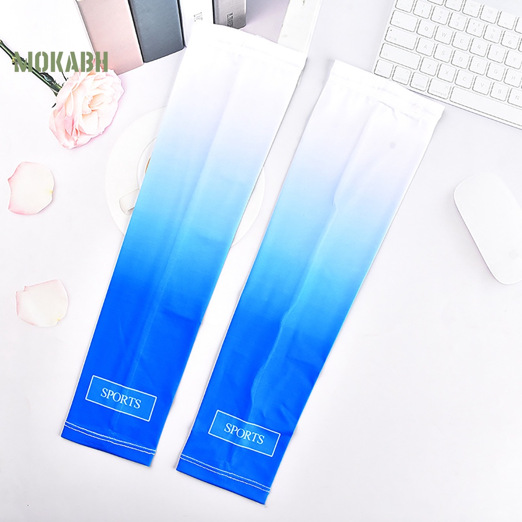 1 Cặp Găng Tay Chống Nắng Bằng Lụa Lạnh Co Giãn Thoáng Khí Màu Sắc Gradient Độc Đáo