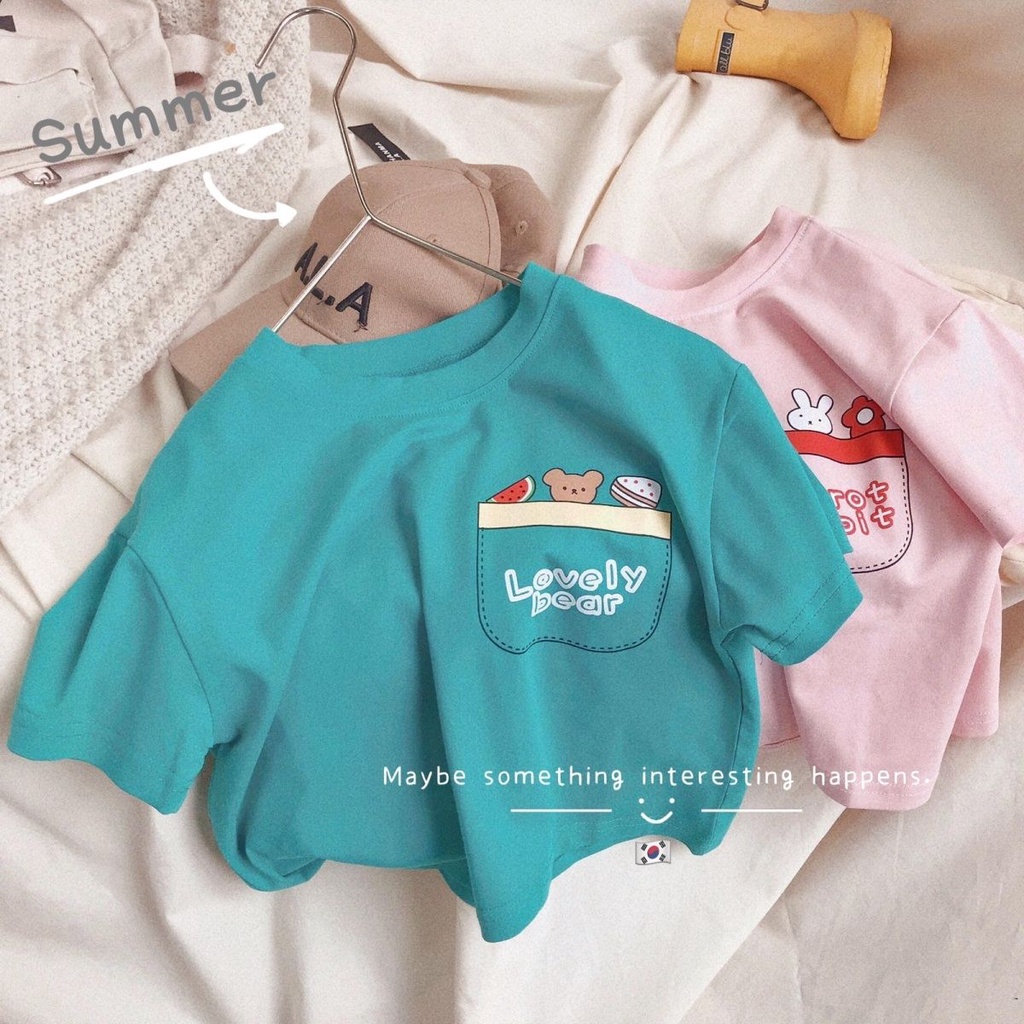 Hàng Mới Về Áo Thun Cotton Mỏng Tay Ngắn Cổ Tròn Thoải Mái Thời Trang Mùa Hè Phong Cách Hàn Quốc Cho Bé Trai Và Gái