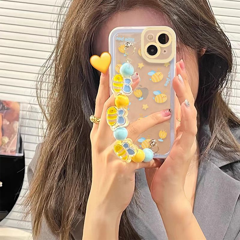 Ốp Điện Thoại Trong Suốt Chống Rơi Có Vòng Tay In Hình Ong Cho iPhone 13 Pro 11 13 12 11 Pro Max X XS Max XR 7P 8Plus