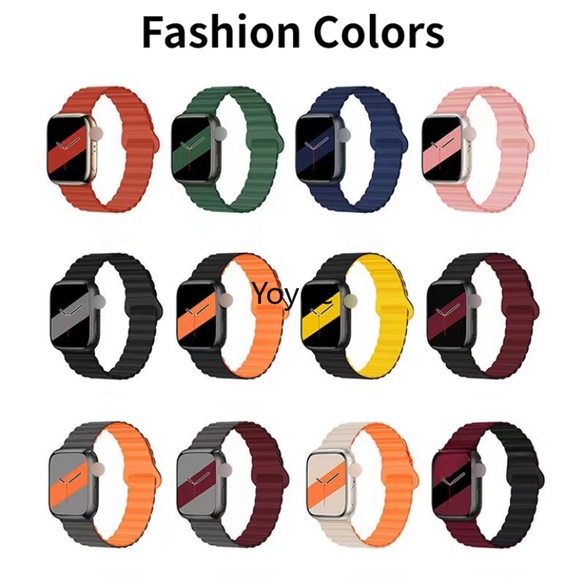 Dây Đeo Đồng Hồ Từ Tính Bằng Silicone 44mm 40mm 41mm 45mm 49mm Cho iWatch Series 8 7 6 SE 5 4 3 42mm 38mm
