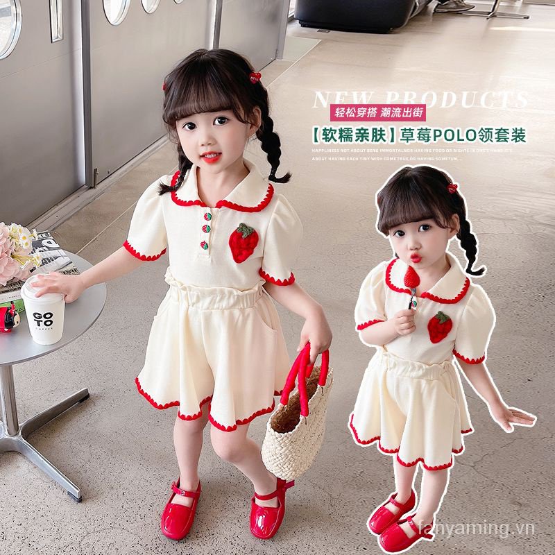 Bộ Áo Thun POLO + Quần Short Thời Trang Mùa Hè 2023 Cho Bé Gái