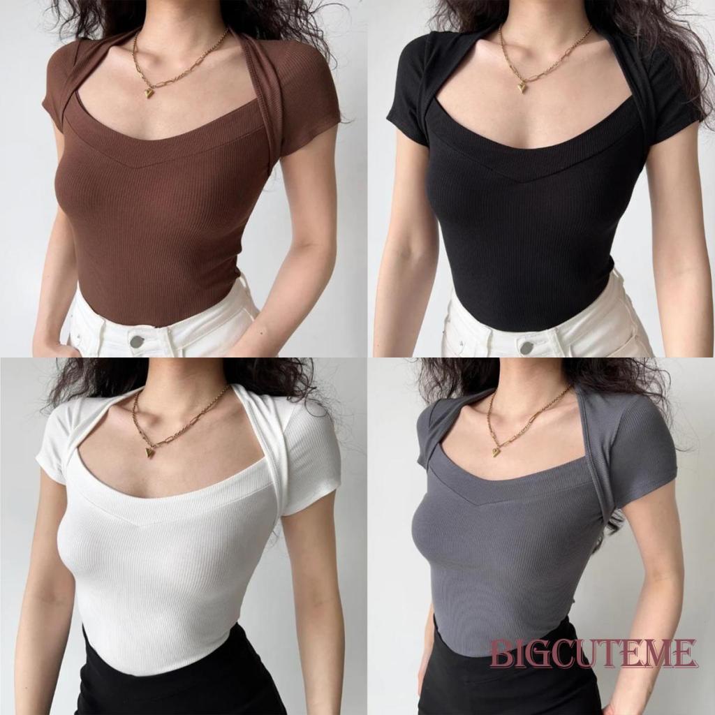 Áo Thun Ngắn Tay Lệch Vai Màu Sắc Thời Trang Mùa Hè Dành Cho Nữ