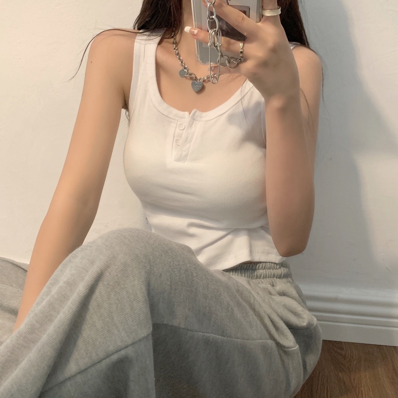 Áo Croptop Dệt Kim Không Tay Màu Trơn Phong Cách Hàn Quốc Gợi Cảm Cho Nữ
