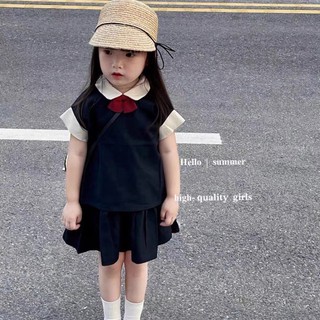 Set Đồ Thể Thao Mùa Hè Tay Cộc Thoải Mái Phong Cách Preppy Dễ Thương Cho Bé Gái