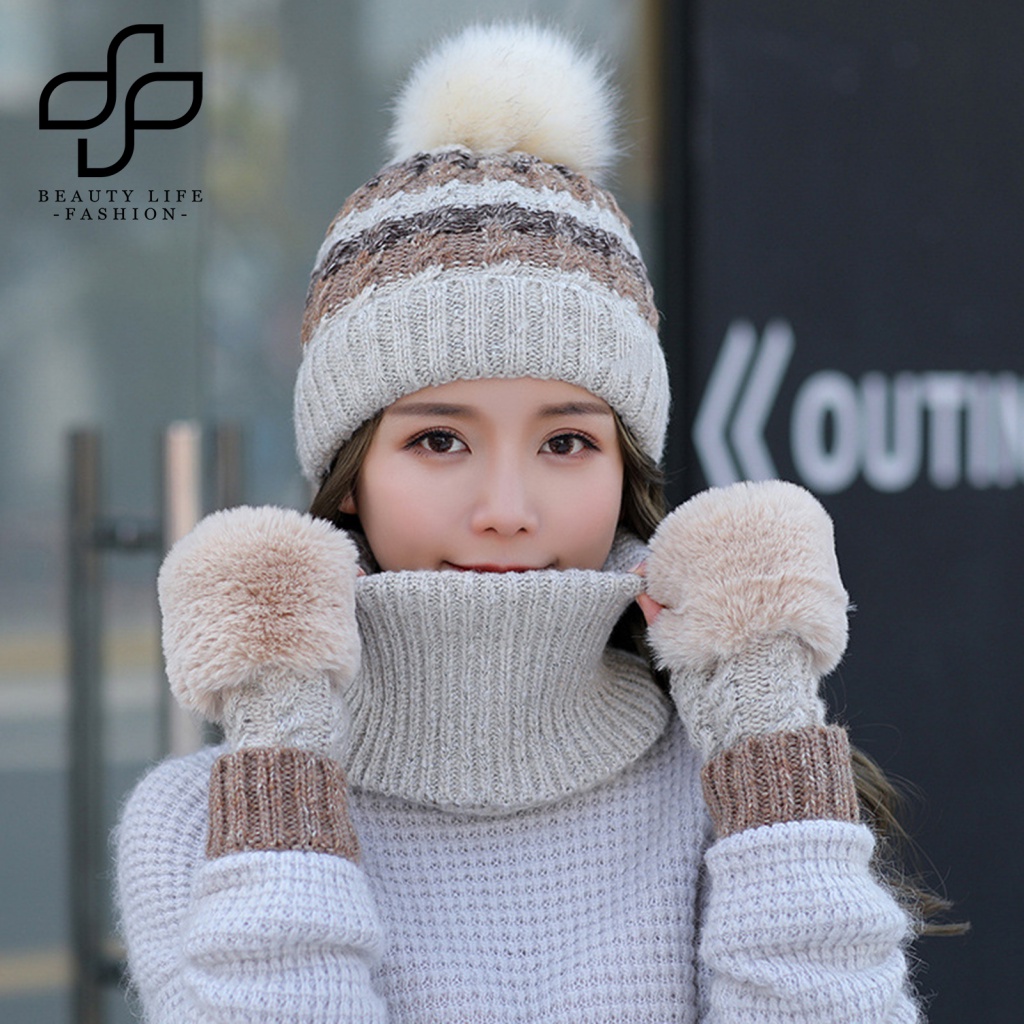 Găng Tay Đan Len Mềm Mại Giữ Ấm Mùa Đông Thời Trang Cho Nữ