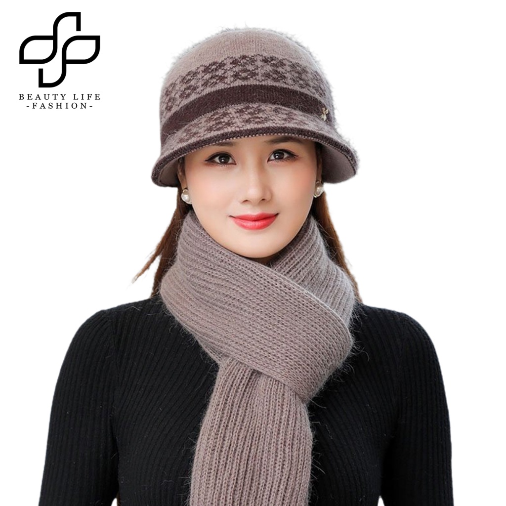 Bộ 2 Nón Và Khăn Choàng Cotton Mềm Mại Phong Cách Vintage Dành Cho Nữ