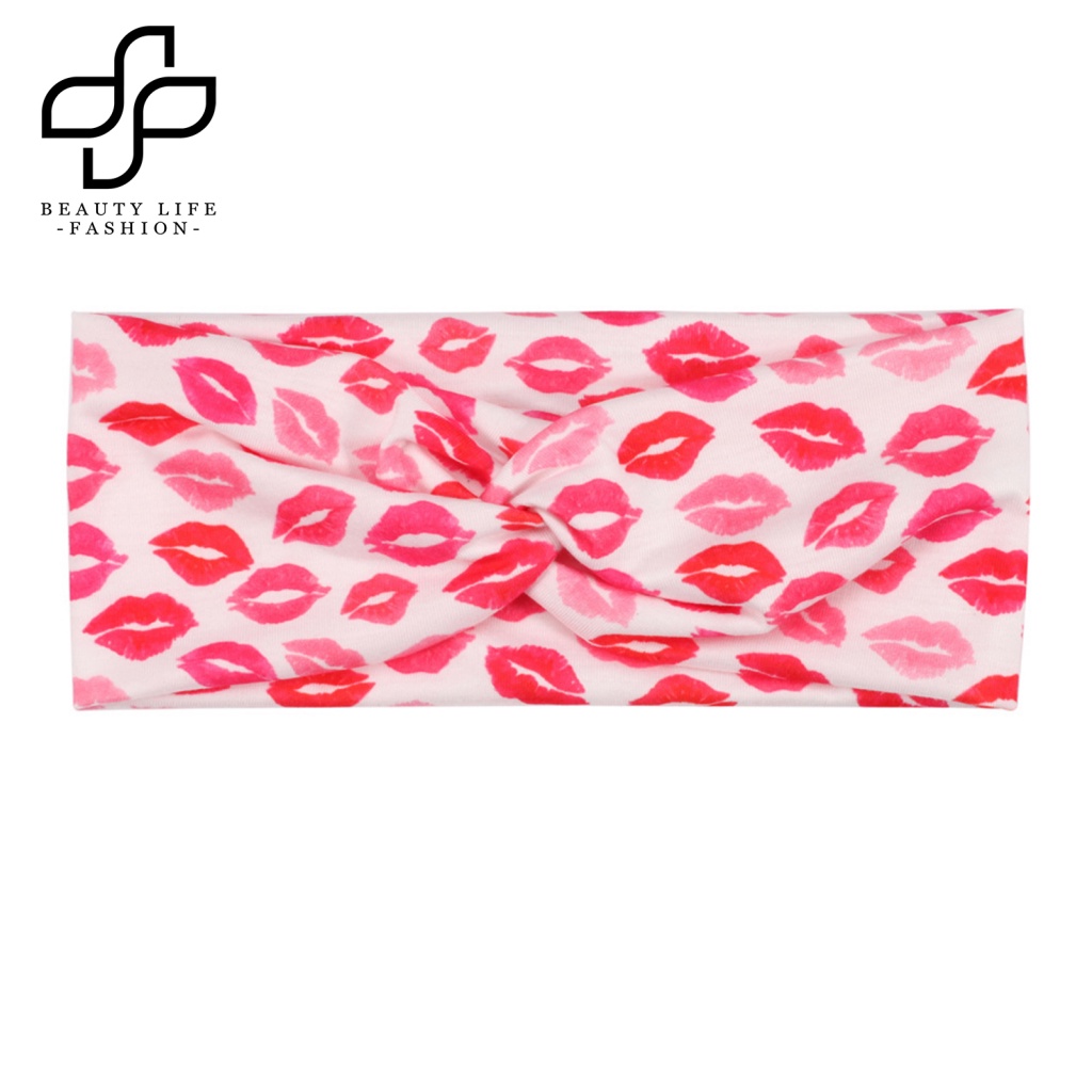 Băng Đô Cài Tóc Co Giãn Tốt In Họa Tiết Trái Tim Xinh Xắn Thời Trang