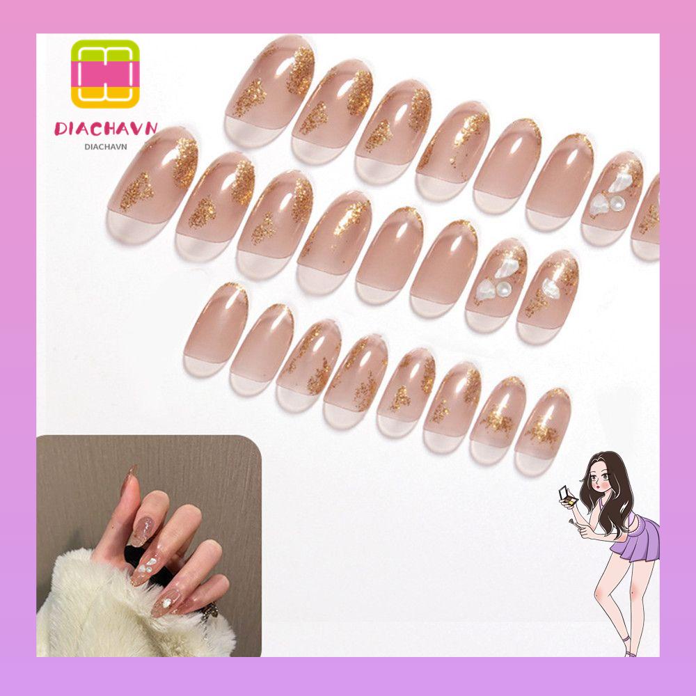 Set 24 Móng Tay Giả Hình Vỏ Sò Lấp Lánh Thời Trang