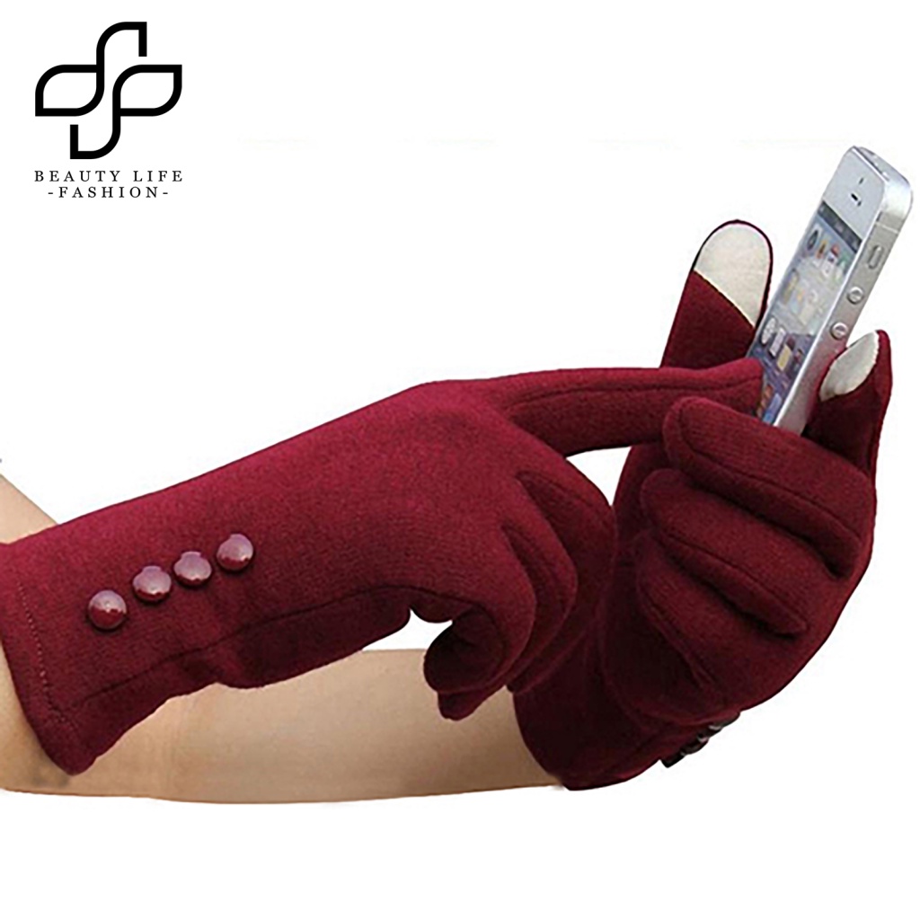 Găng Tay Mềm Mại Chống Gió Giữ Ấm Mùa Đông Có Nút Chạm Màn Hình Cảm Ứ
