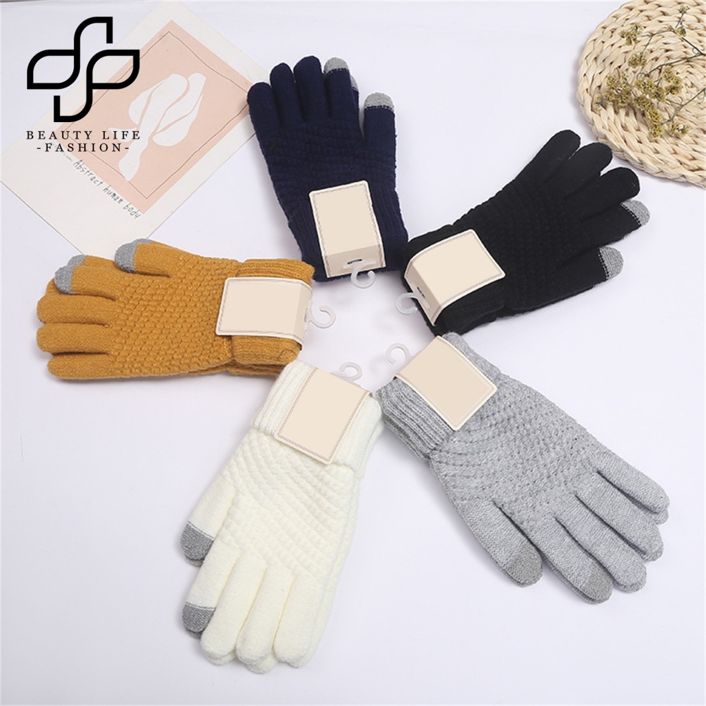 1 Đôi Găng Tay Dệt Kim Dày Dặn Giữ Ấm Cảm Ứng Màn Hình