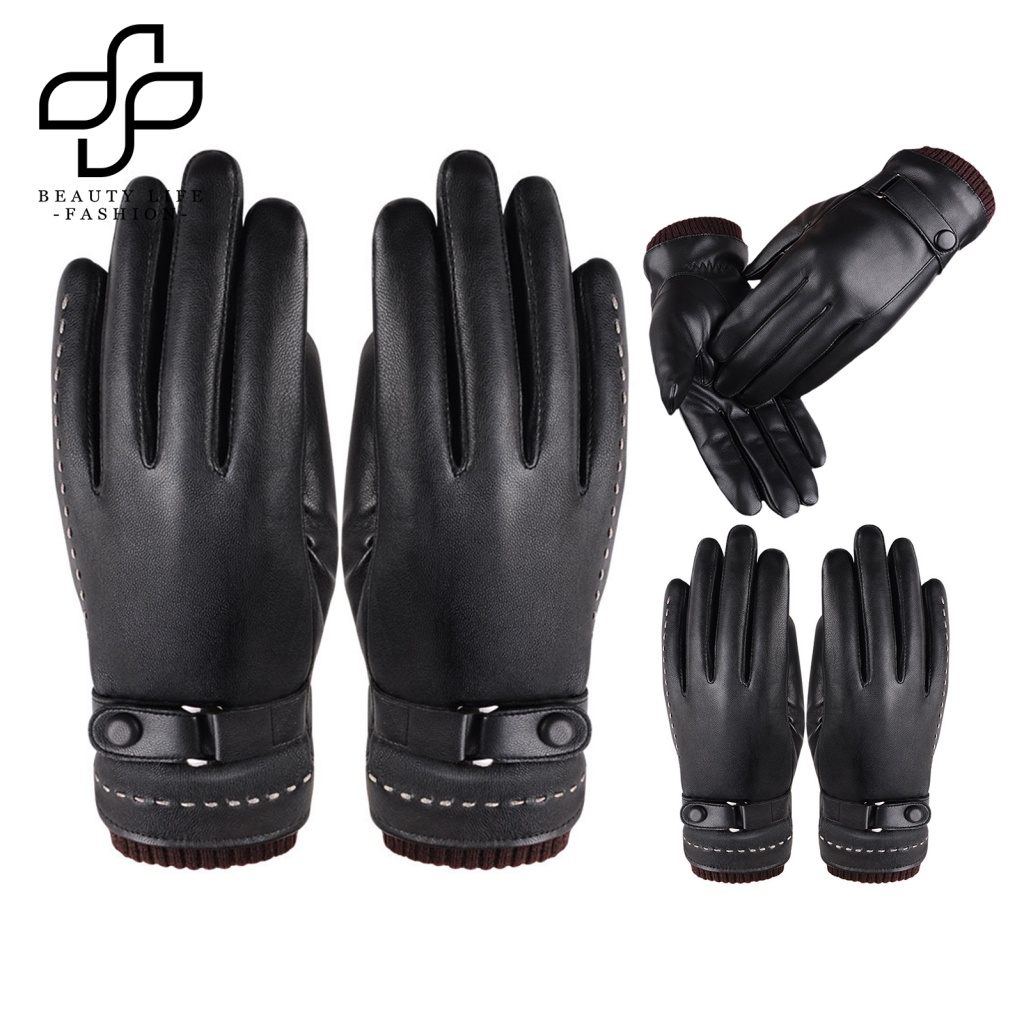 1 Đôi Găng Tay Da Giả Lót Lông Cừu Chống Gió Có Thể Dùng Màn Hình Cảm Ứng