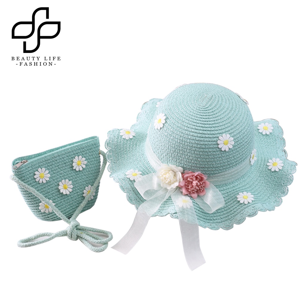 Set Túi Cói Vành Rộng Đính Nơ Thời Trang Cho Nữ