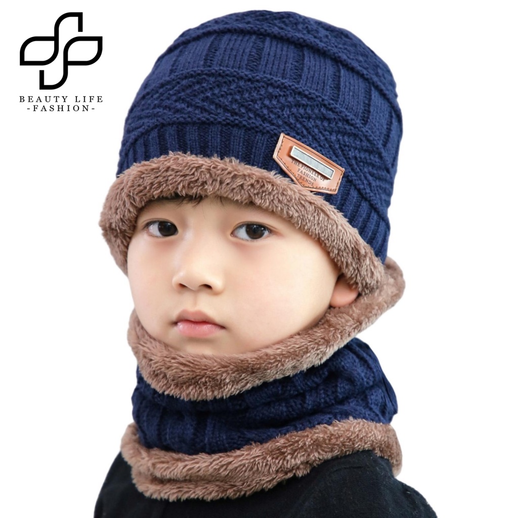 Bộ 2 Món Mũ Beanie Kèm Khăn Choàng Cổ Giữ Ấm Mềm Mại Thời Trang Thu Đông Cho Bé