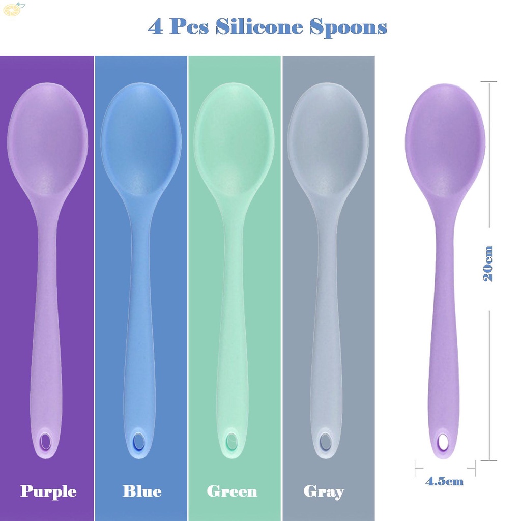 【VARSTR】4 Pieces Silicone Mixing Spoons Long-Handled Spoon For Daily Cooking And Eating