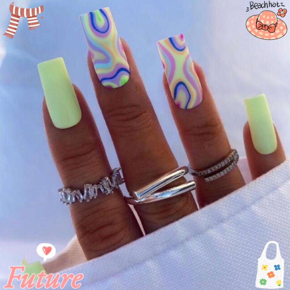 Bộ 24 Móng Tay Giả Hình Hoa Màu Vàng Có Thể Tháo Rời DIY