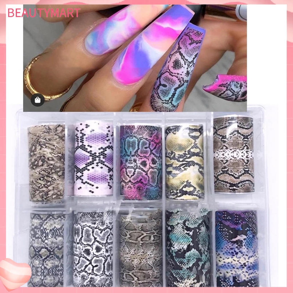 Hộp 10 Cuộn Nhãn Dán Móng Tay Bằng PVC Nhiều Màu Dành Cho Nữ