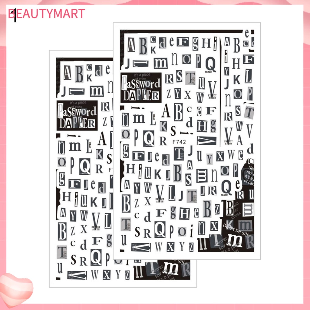 Bộ 2 Miếng Dán Móng Tay 3D Đa Năng Phong Cách Punk Cổ Điển Màu Trắng Đen Cho Nữ