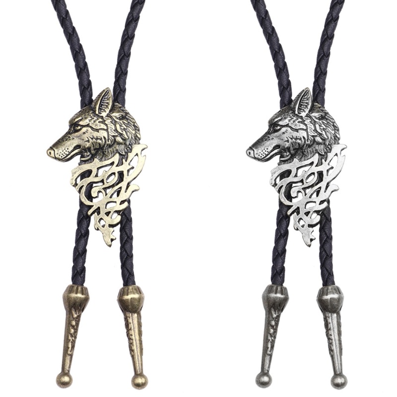 WIT Wolf Dây giày Cà vạt Bolo Tie Rodeo Cowboy Wolf Cà vạt Vòng cổ phương Tây