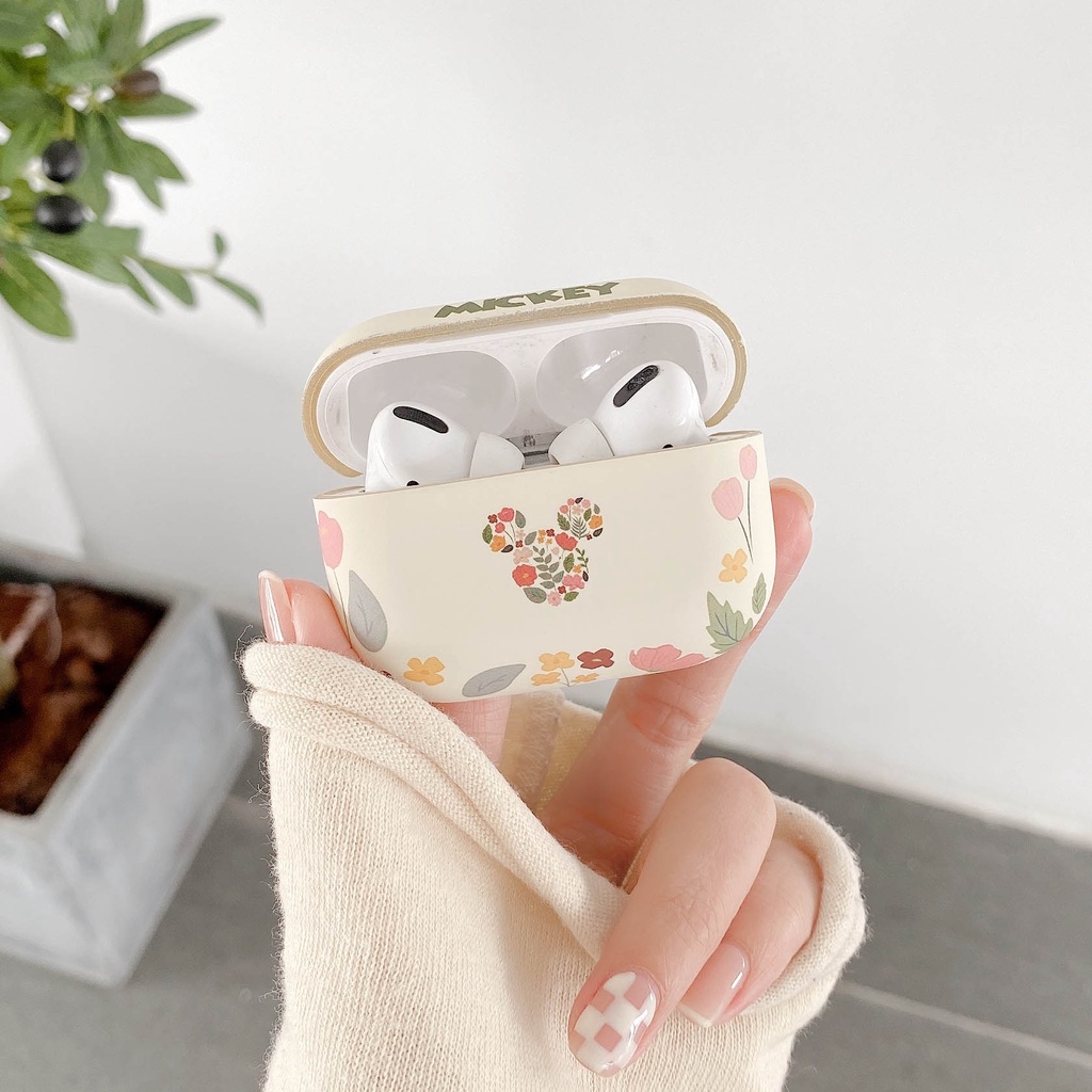 Vỏ Bảo Vệ Hộp Sạc Tai Nghe AirPods Pro 1 2 3 Pro2 Bằng TPU Dẻo Dạ Quang in Họa Tiết Hoa Lá &amp; Chuột Mickey Nhiều Màu