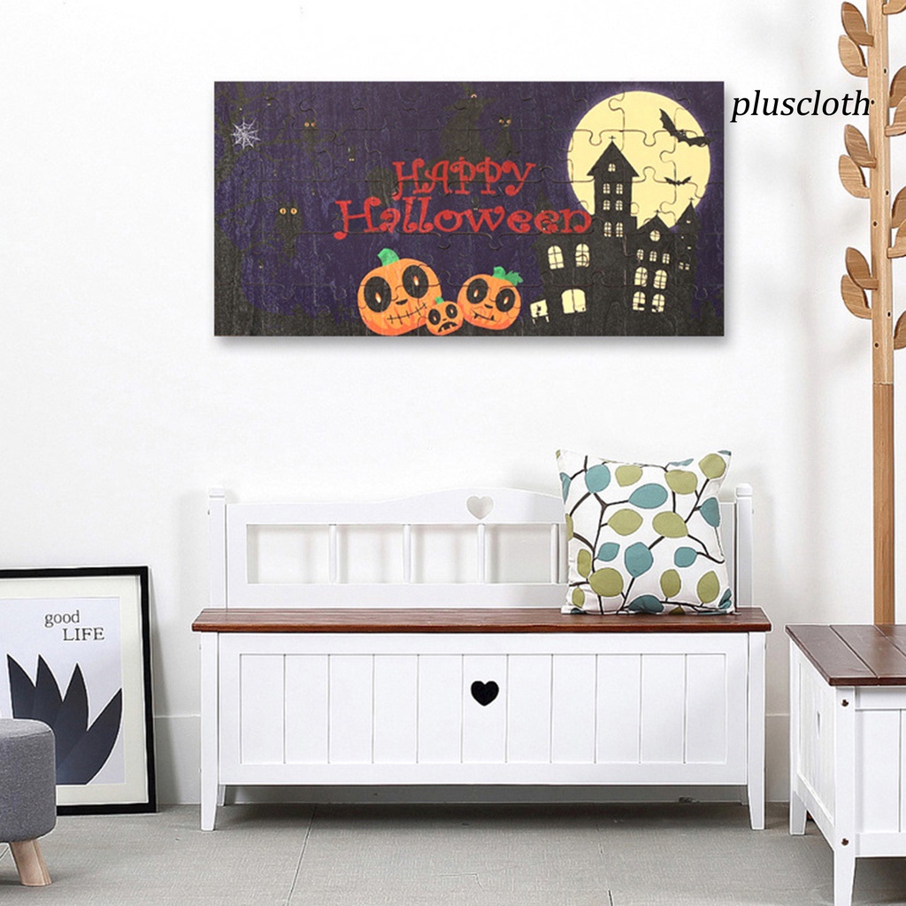 1 Bộ 50 Tấm Gỗ Xếp Hình In Họa Tiết Halloween Dành Cho Gia Đình