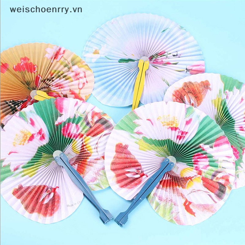 Quạt Giấy Cầm Tay Hình Tròn In Họa Tiết Hoa / Chim Kiểu Trung Hoa Gấp Gọn Cho Nữ