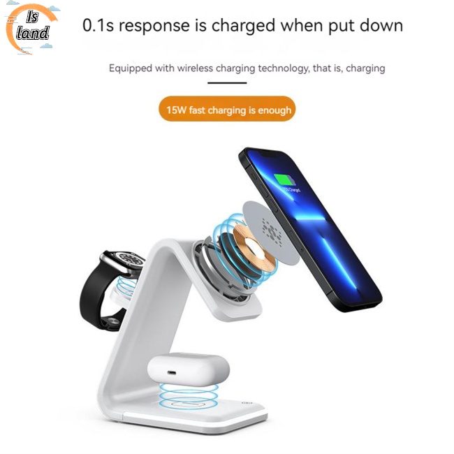 Đế Sạc Nhanh Không Dây 3 Trong 1 15w Có Nam Châm Cho Điện Thoại Di Động / Đồng Hồ