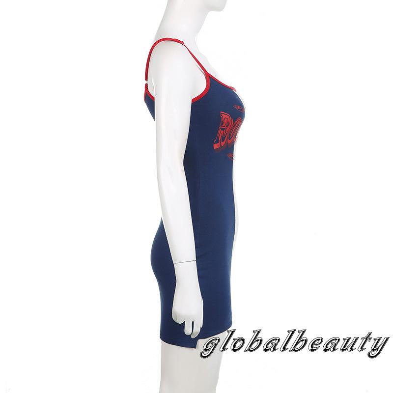 Đầm Hai Dây Ôm Dáng Màu Sắc Tương Phản In Chữ Thời Trang Mùa Hè Cho Nữ