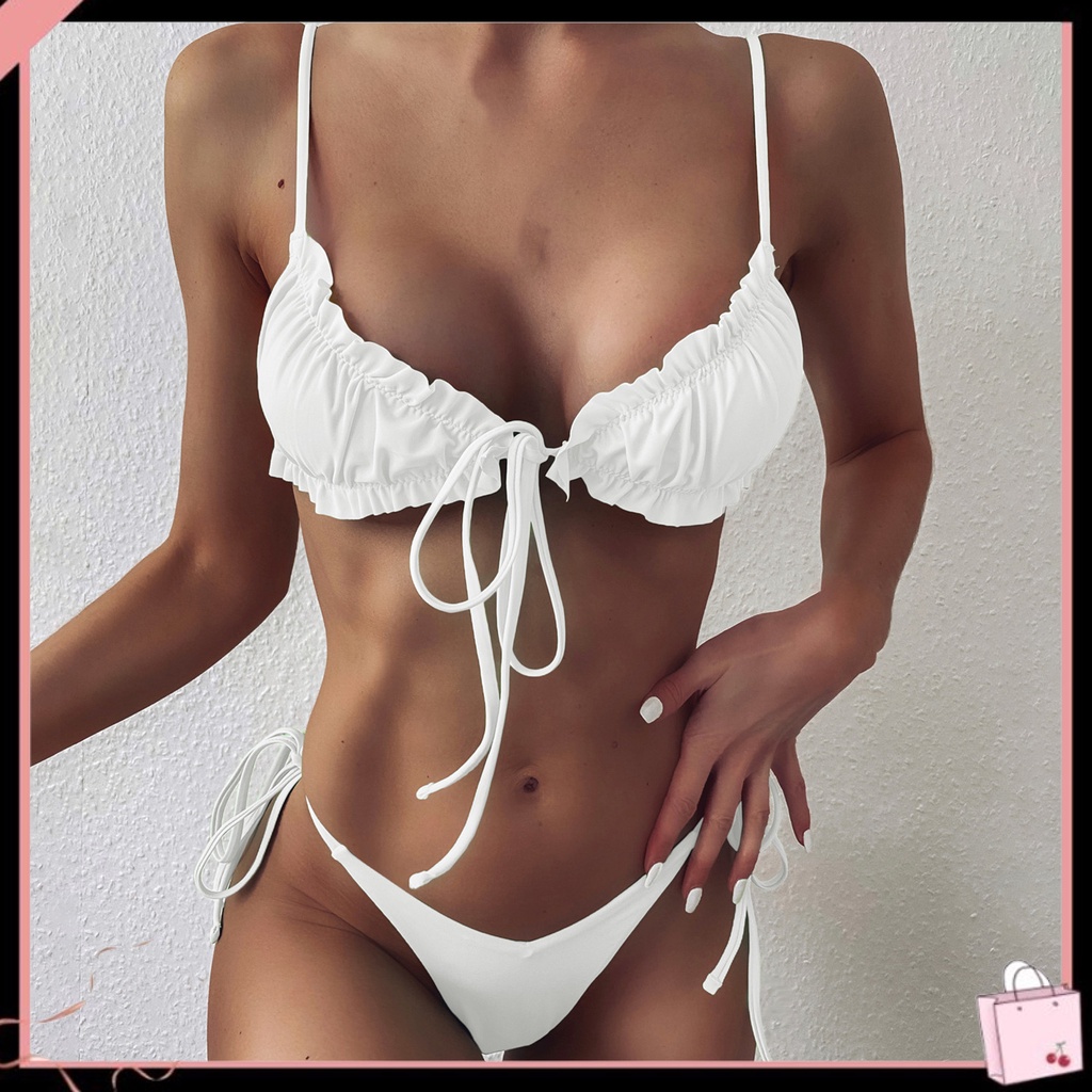 Bộ Bikini 2 Mảnh Mềm Mại Màu Trơn Phù Hợp Cho Mùa Hè