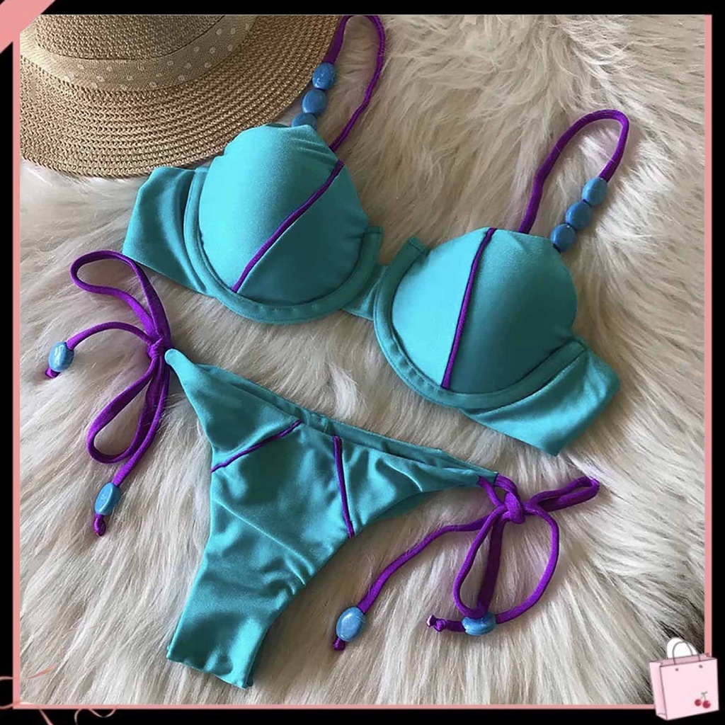 Bộ Đồ Bơi 2 Mảnh Có Đệm Nâng Ngực Màu Sắc Tương Phản Dành Cho Nữ